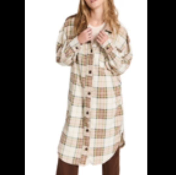 We The Free Ruby Plaid Shacket Pistachio Slouchy Oversize Longline Women Size XS - Picture 2 of 14